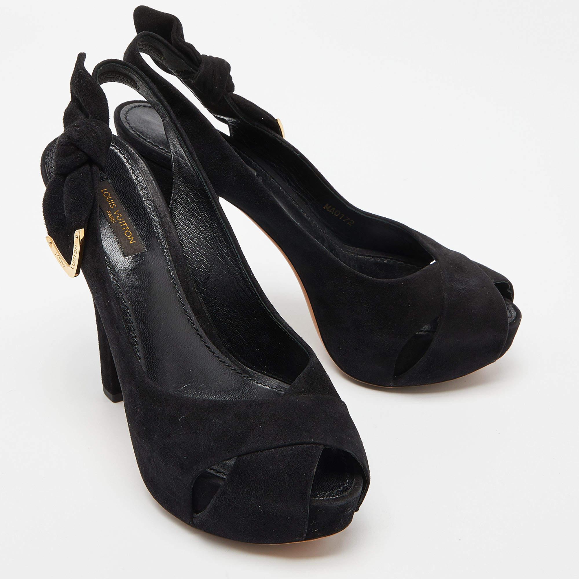 Women's Louis Vuitton Black Suede Tonka Slingback Sandals Size 36.5 For Sale