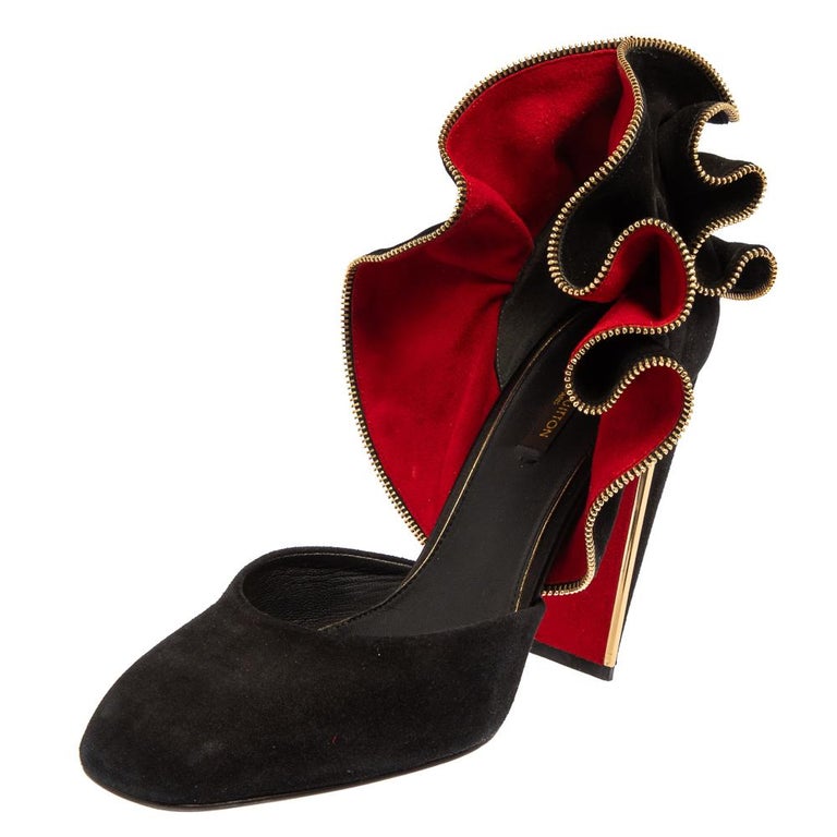 Louis Vuitton Black Suede Trimmed Pumps Size 38.5 at 1stDibs  black suede louis  vuitton shoes, louis vuitton black and red heels