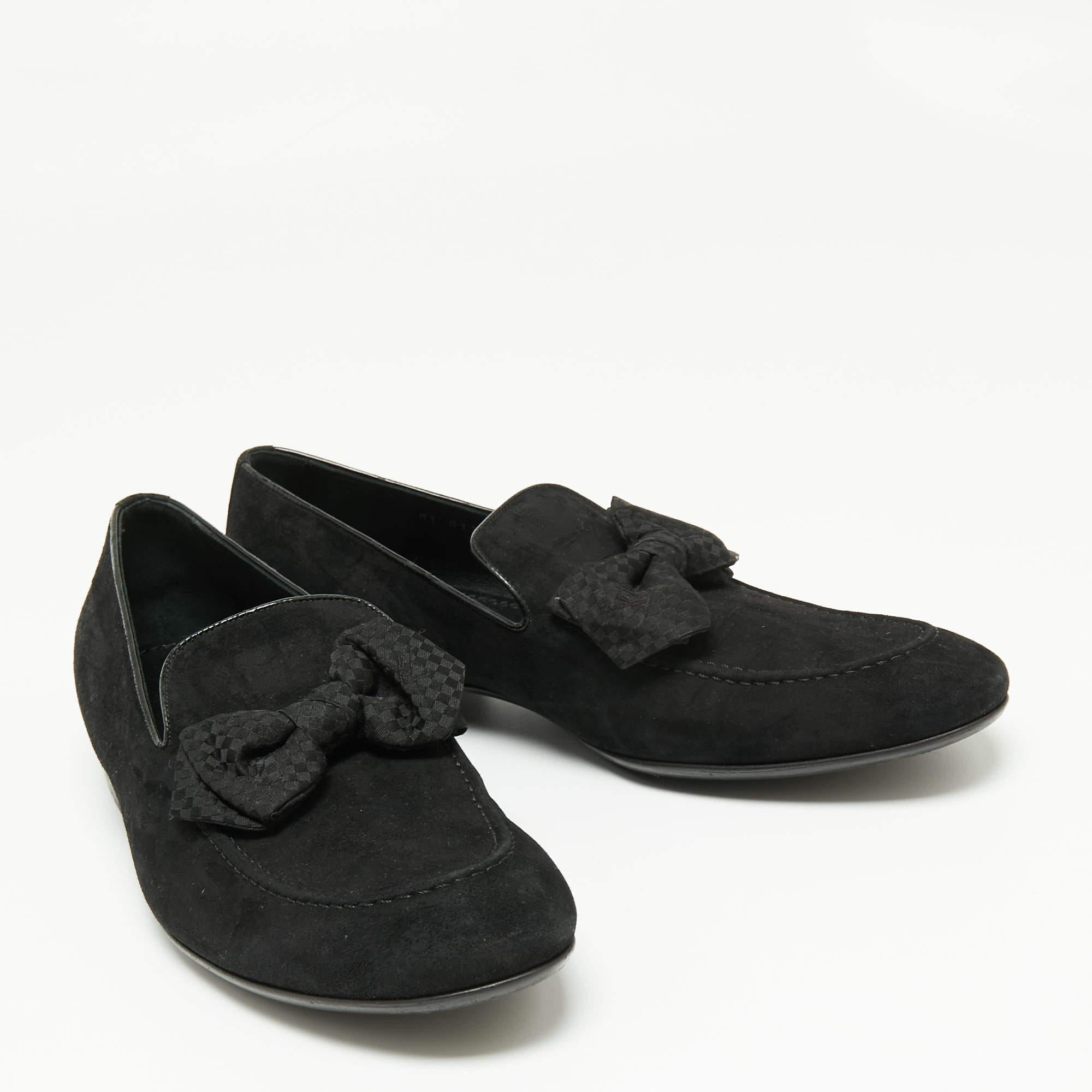 Men's Louis Vuitton Black Suede Tuxedo Bow Smoking Slippers Size 43.5