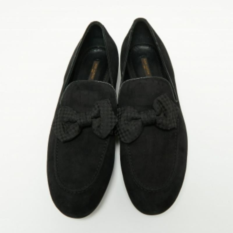 Louis Vuitton Black Suede Tuxedo Bow Smoking Slippers Size 43.5 For Sale 1