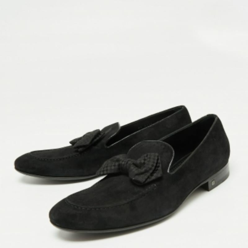 Louis Vuitton Black Suede Tuxedo Bow Smoking Slippers Size 43.5 For Sale 2