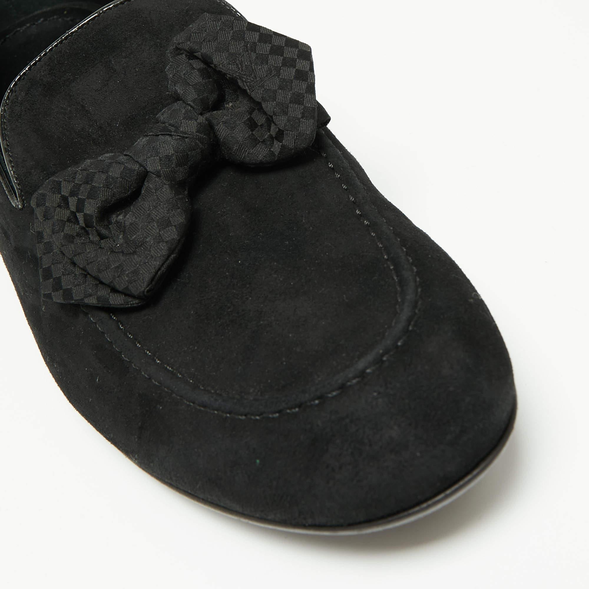 Louis Vuitton Black Suede Tuxedo Bow Smoking Slippers Size 43.5 3