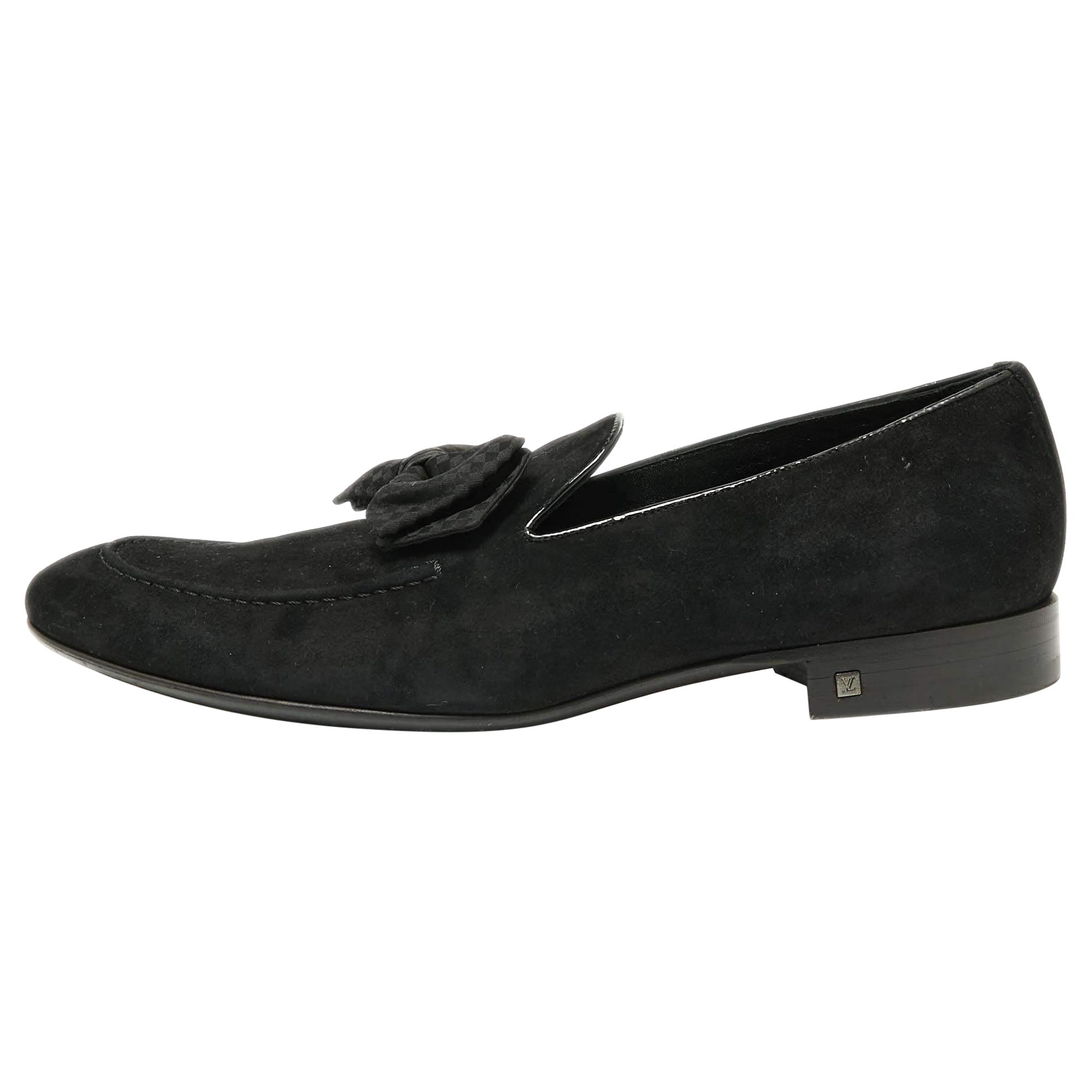 Louis Vuitton Black Suede Tuxedo Bow Smoking Slippers Size 43.5