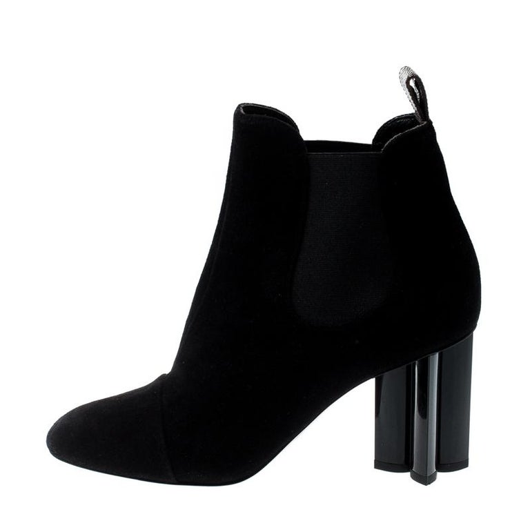 Louis Vuitton Shoe Size 39 Black Suede Block Heel lace up Patent Detail  Boots — Labels Resale Boutique
