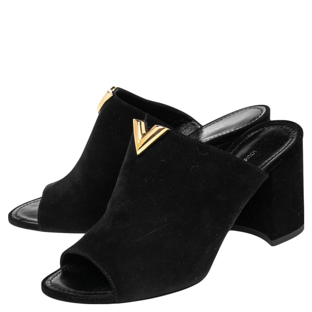 Louis Vuitton Black Suede V Cut Slide Sandals Size 35 1