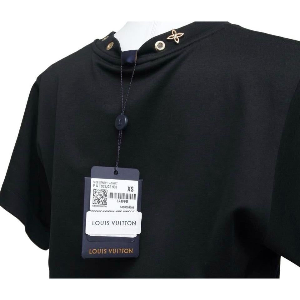 LOUIS VUITTON Black T-Shirt Top Shirt Side Strap Gold Monogram Sleeve XS NWT For Sale 1
