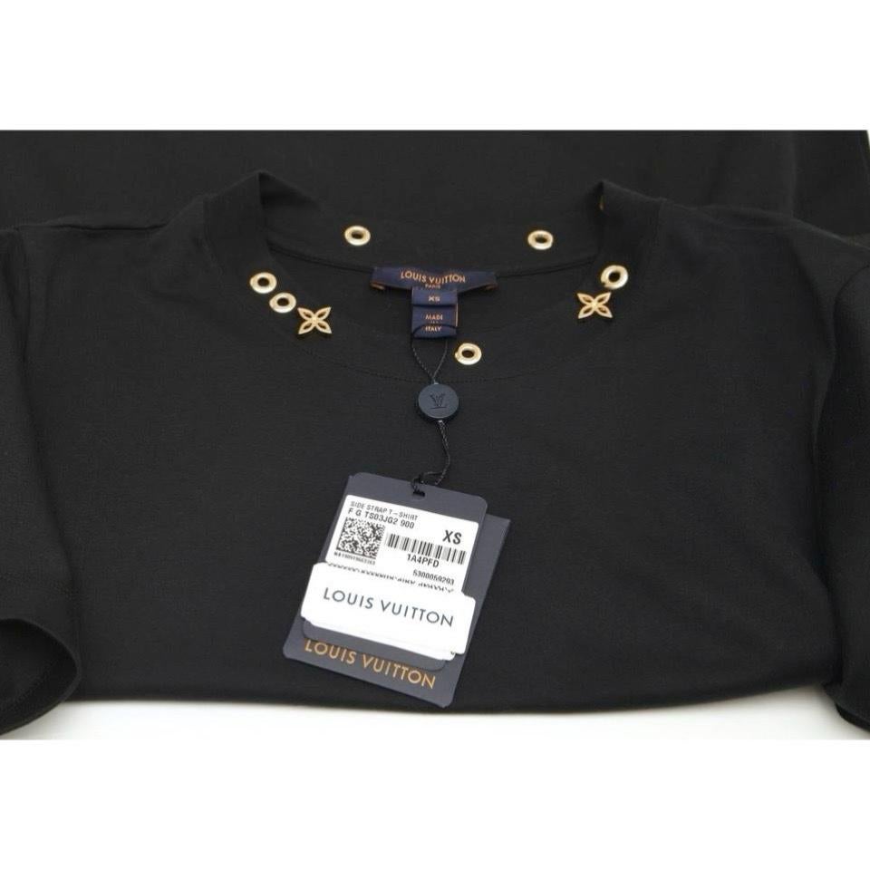 LOUIS VUITTON Black T-Shirt Top Shirt Side Strap Gold Monogram Sleeve XS NWT For Sale 2
