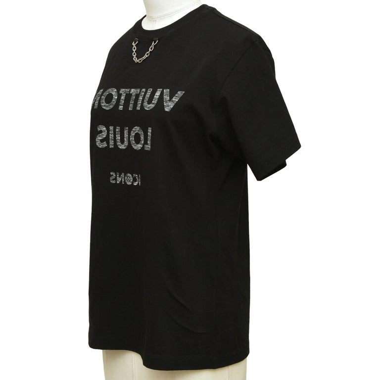 LOUIS VUITTON Black T-Shirt Top PRINT Iconic Chain Short Sleeve Crew Neck  Sz S