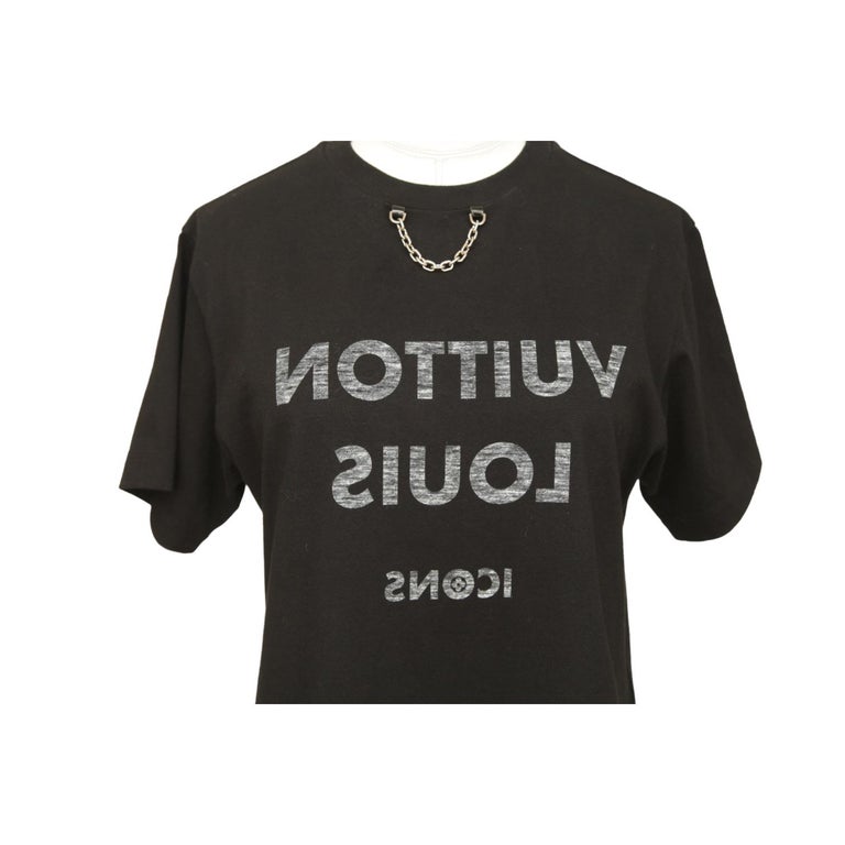 LOUIS VUITTON Black T-Shirt Top PRINT Iconic Chain Short Sleeve Crew Neck  Sz S For Sale at 1stDibs