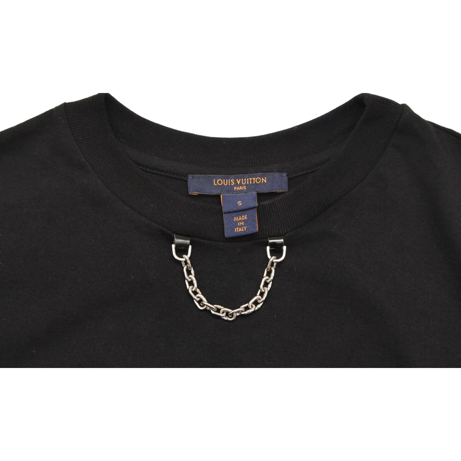 LOUIS VUITTON Black T-Shirt Top PRINT Iconic Chain Short Sleeve Crew Neck Sz S In Good Condition For Sale In Hollywood, FL