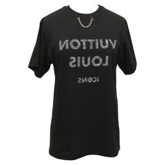LOUIS VUITTON Black T-Shirt Top PRINT Iconic Chain Short Sleeve Crew Neck Sz S