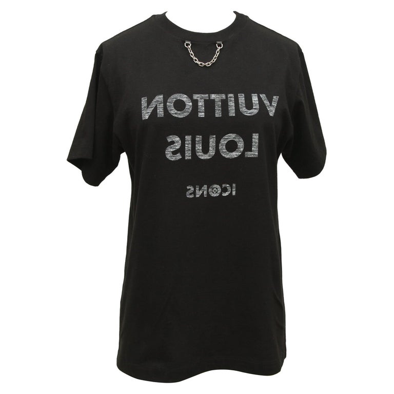 LOUIS VUITTON Black T-Shirt Top PRINT Iconic Chain Short Sleeve
