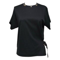 LOUIS VUITTON Camiseta Negra Top Camisa Correa Lateral Monograma Dorado Manga XS NWT
