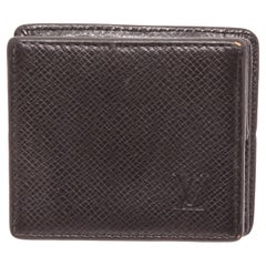 Louis Vuitton Black Taiga Leather Boite Coin Case Wallet with silver-tone