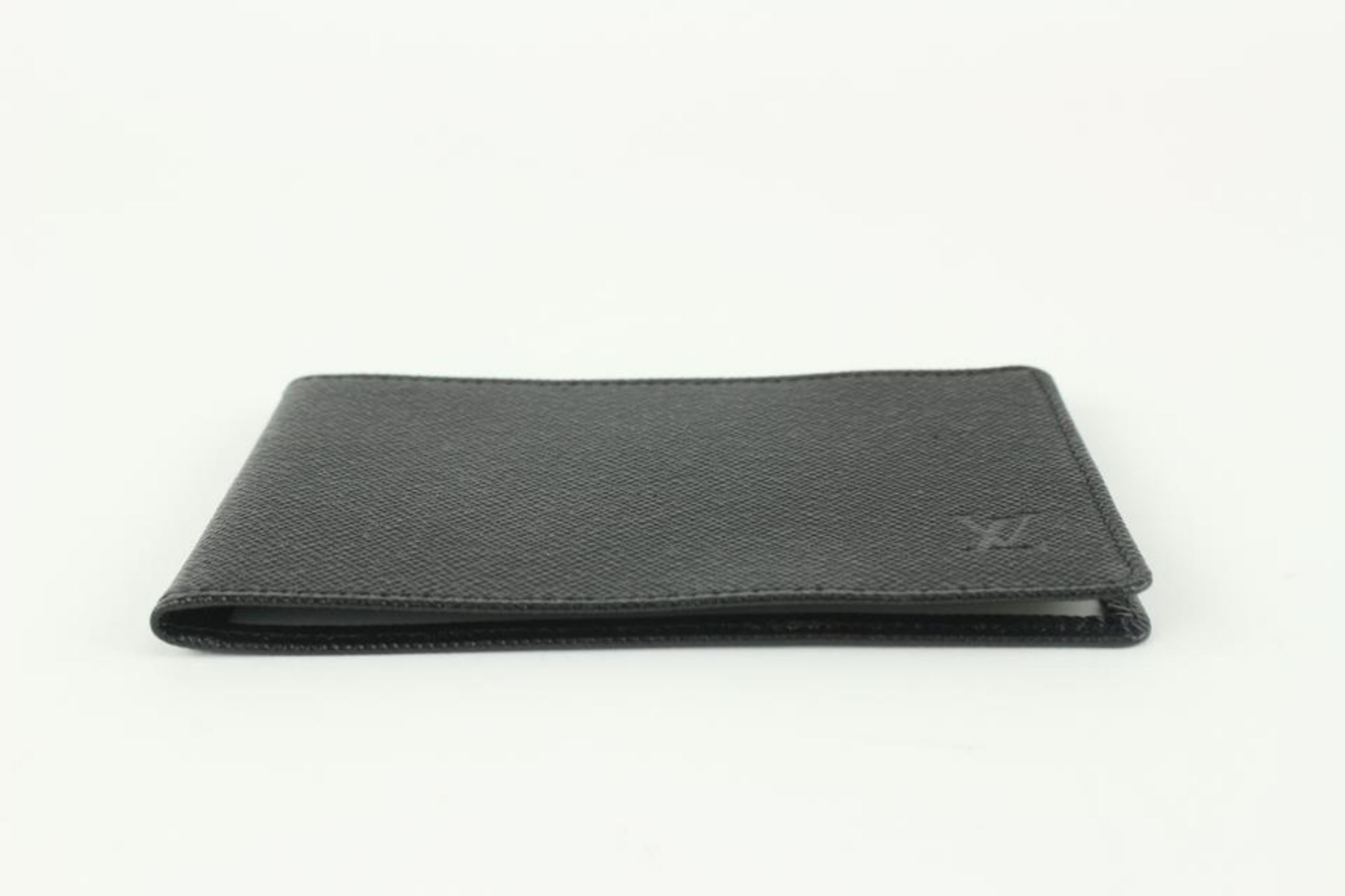 Donna Louis Vuitton Porta carte di credito in pelle nera Taiga Custodia ID 1217lv20 in vendita