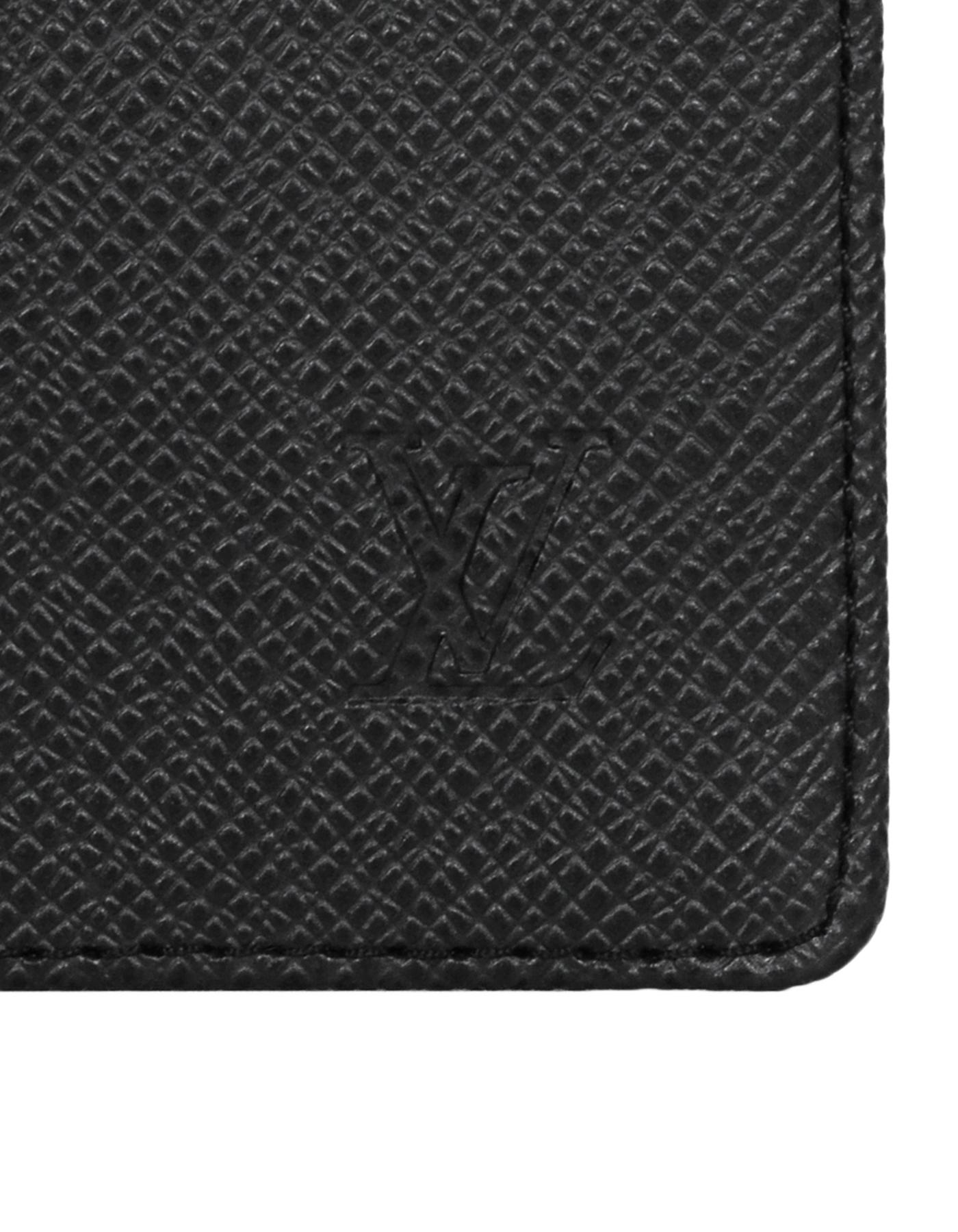 Louis Vuitton Black Taiga Leather Flat Wallet In Excellent Condition In New York, NY
