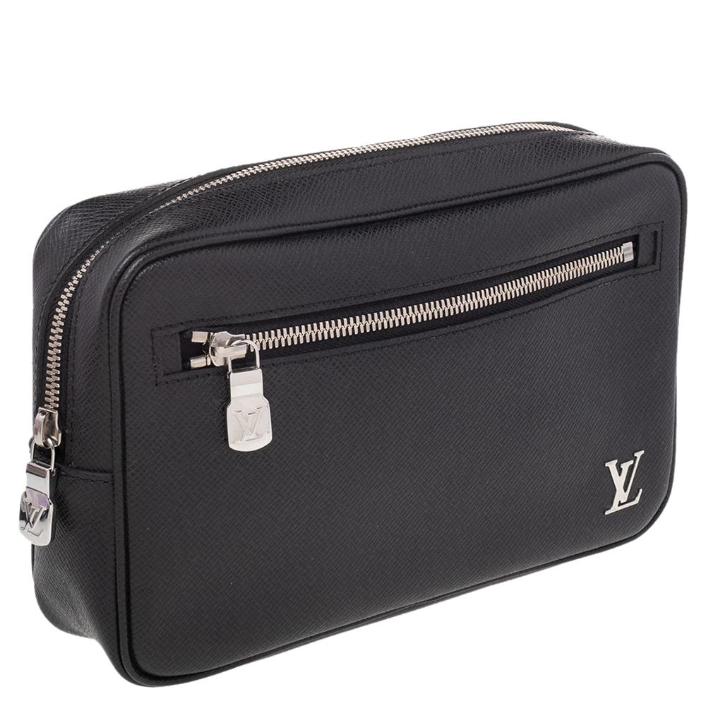 Men's Louis Vuitton Black Taiga Leather Kasai Wristlet Bag