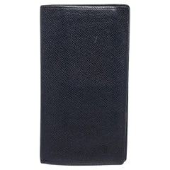 Louis Vuitton Black Taiga Leather Long Bifold Wallet with taiga leather, silver
