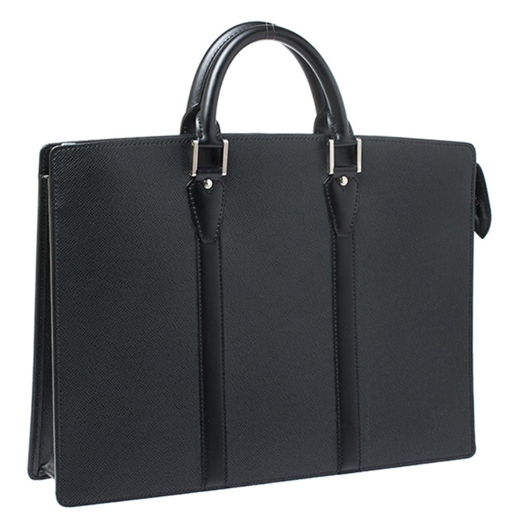 Men's Louis Vuitton Black Taiga Leather Lozan Briefcase