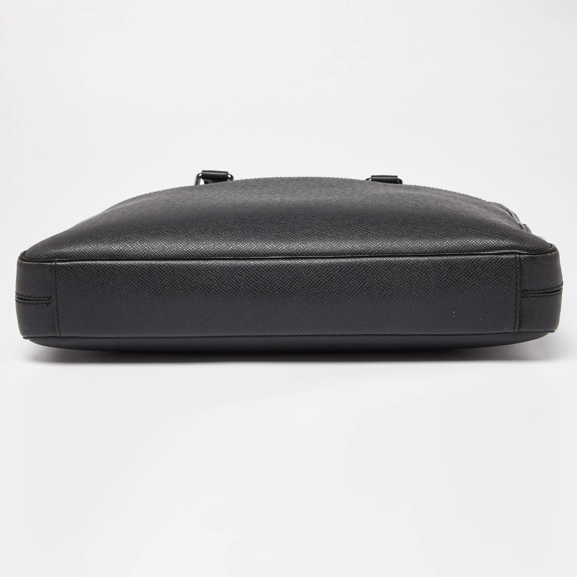 Louis Vuitton Black Taiga Leather Porte Documents Briefcase Bag For Sale 2