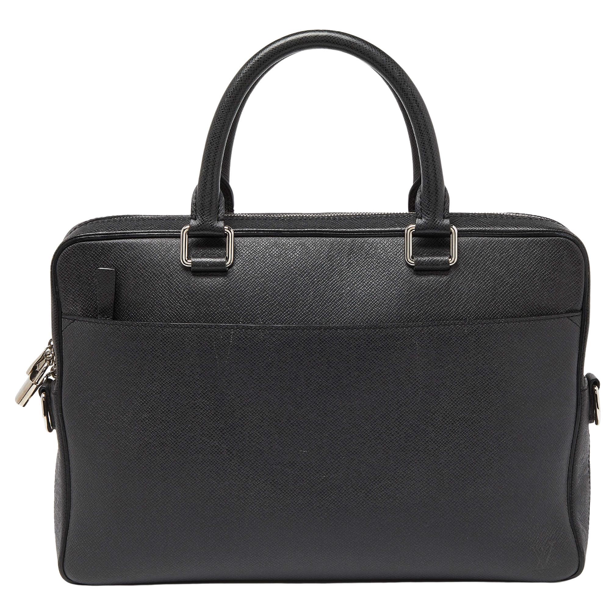 Louis Vuitton Black Taiga Leather Porte Documents Briefcase Bag For Sale