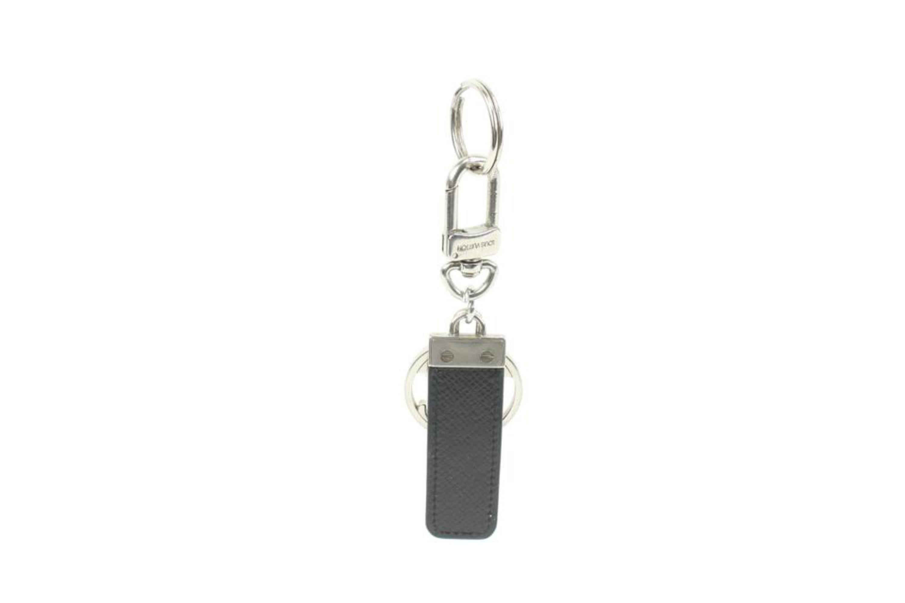 Women's Louis Vuitton Black Taiga Leather Silver Logo Keychain Bag Charm Pendant 3lk412s For Sale