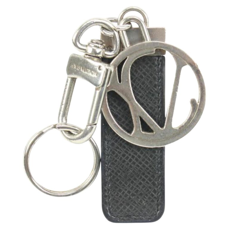 Louis Vuitton Black Taiga Leather Silver Logo Keychain Bag Charm Pendant  3lk412s For Sale at 1stDibs