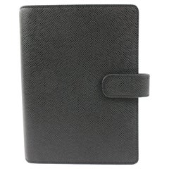 Louis Vuitton Black Taiga Leather Small Ring Agenda PM Diary Cover Notebook 65lv