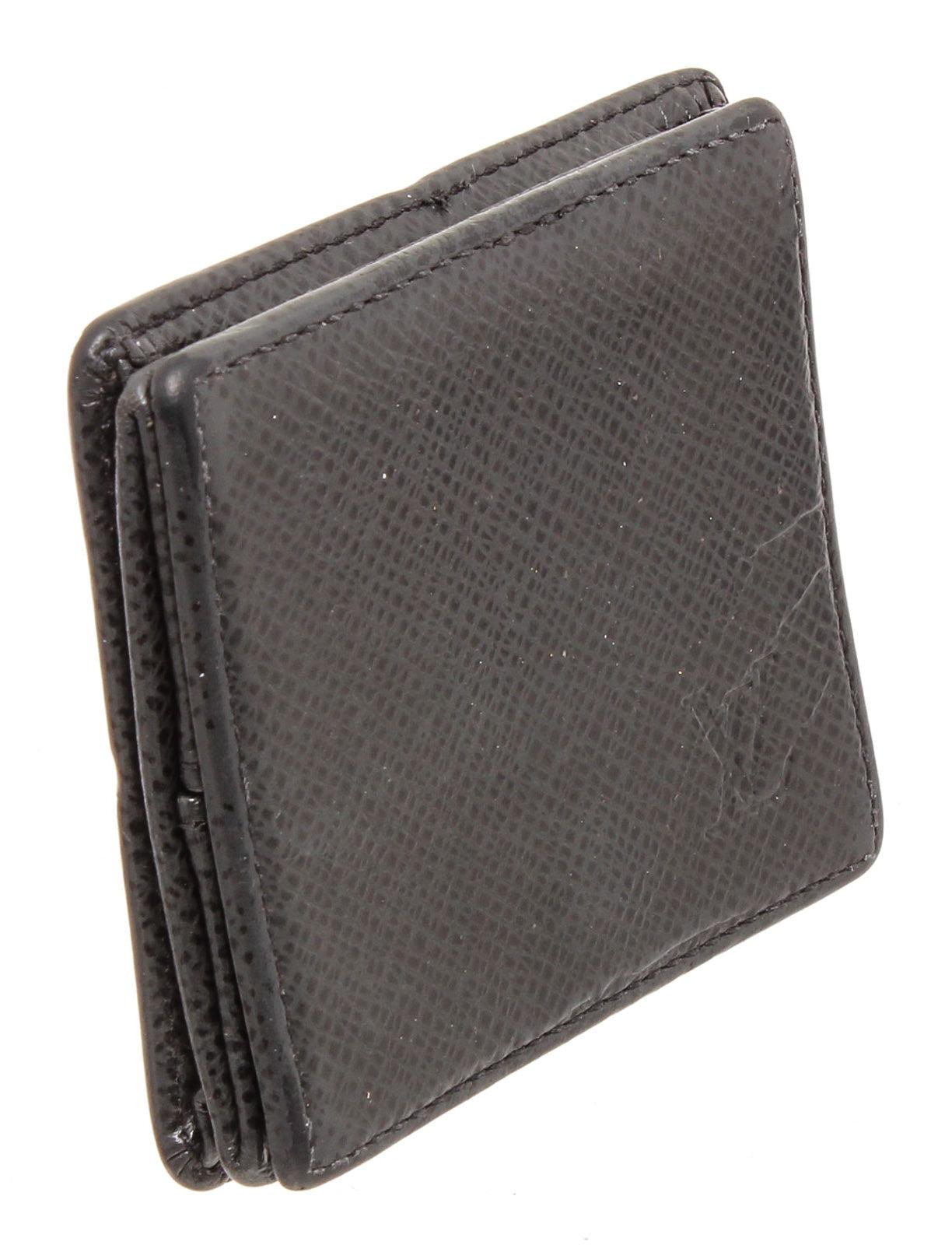 Black Louis Vuitton black Taiga leather square coin case with silver-tone hardware