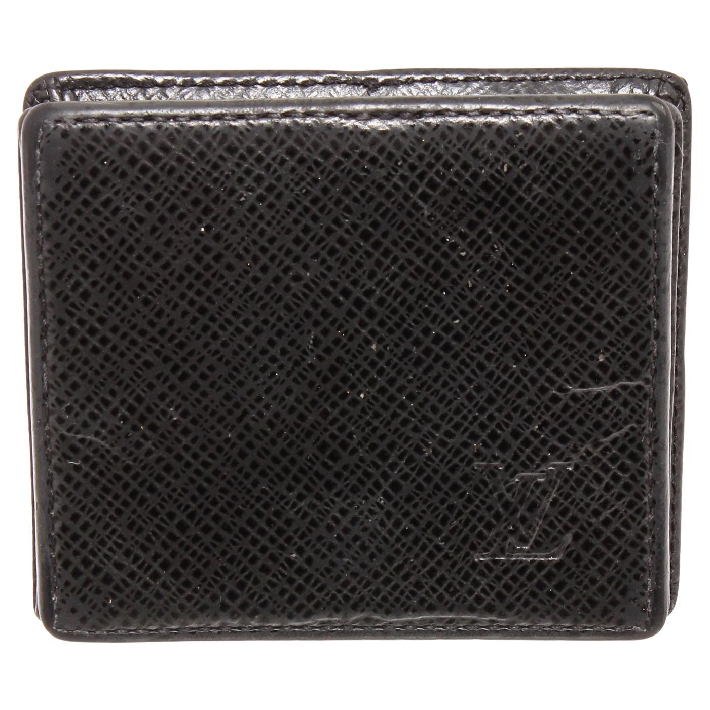 Louis Vuitton black Taiga leather square coin case with silver-tone hardware