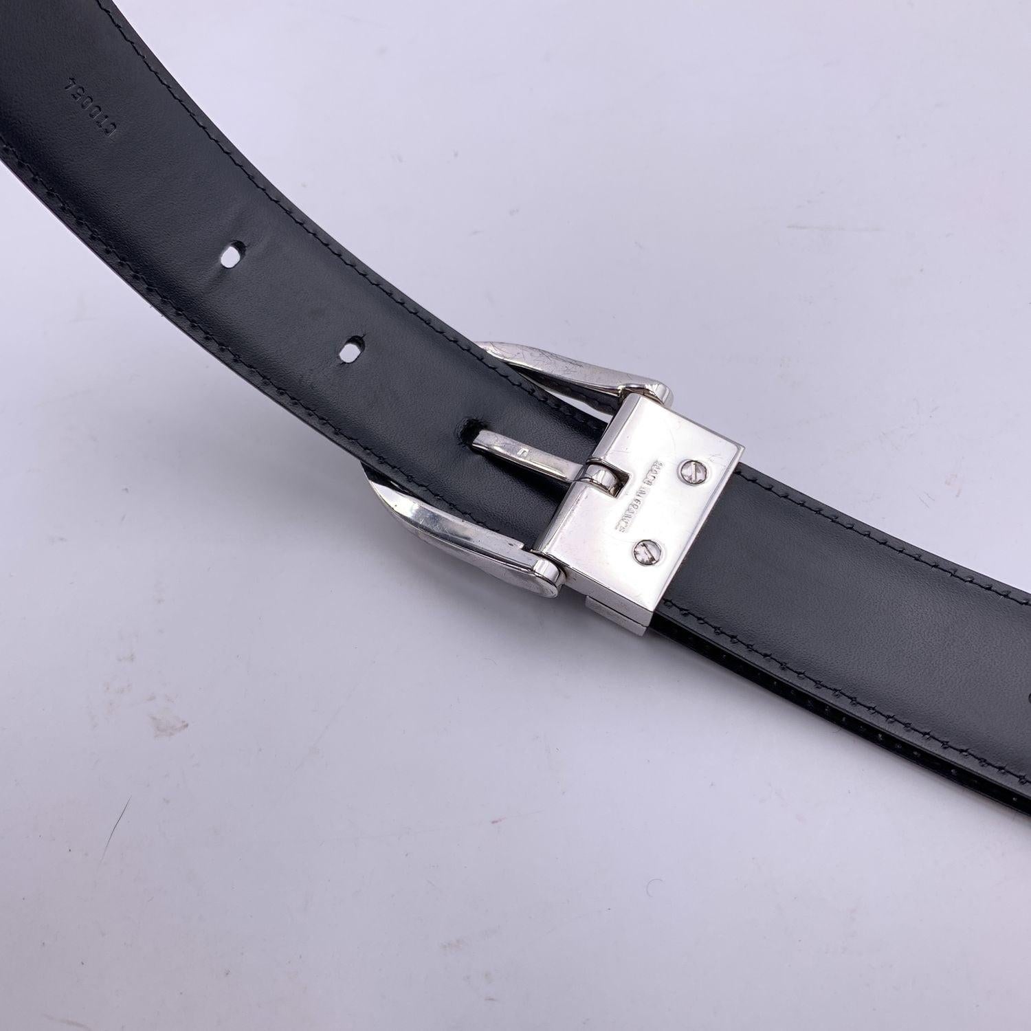 Louis Vuitton Black Taiga Silver Metal Buckle Classic Belt Size 85/34 For Sale 2