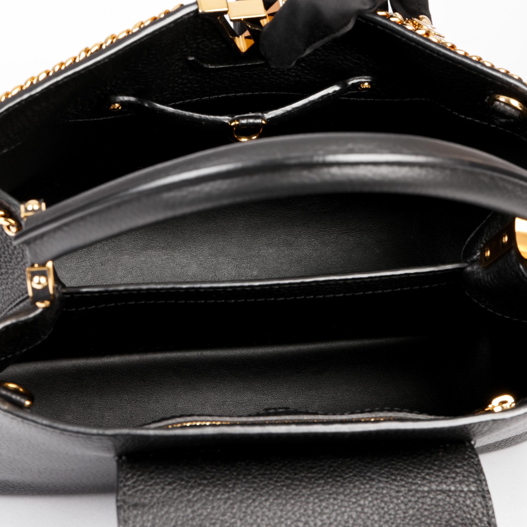 LOUIS VUITTON Black Taurillion Leather Charm Capucines PM 4