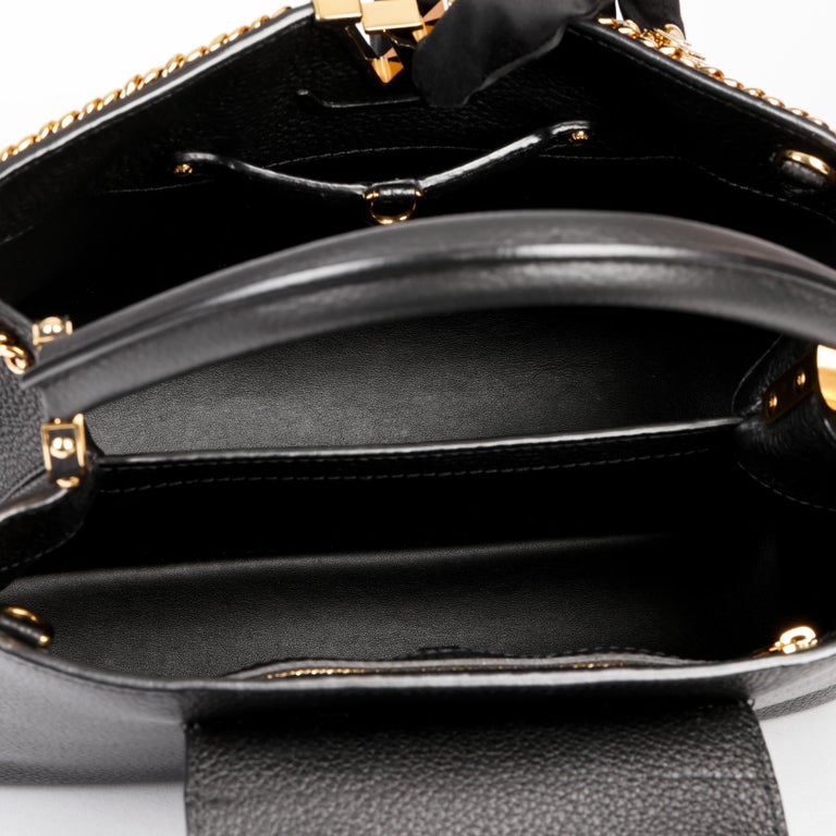 LOUIS VUITTON Black Taurillion Leather Charm Capucines PM For Sale 5