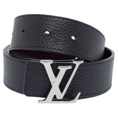 Ceinture réversible Louis Vuitton noire Taurillion en cuir avec initiales LV 90CM