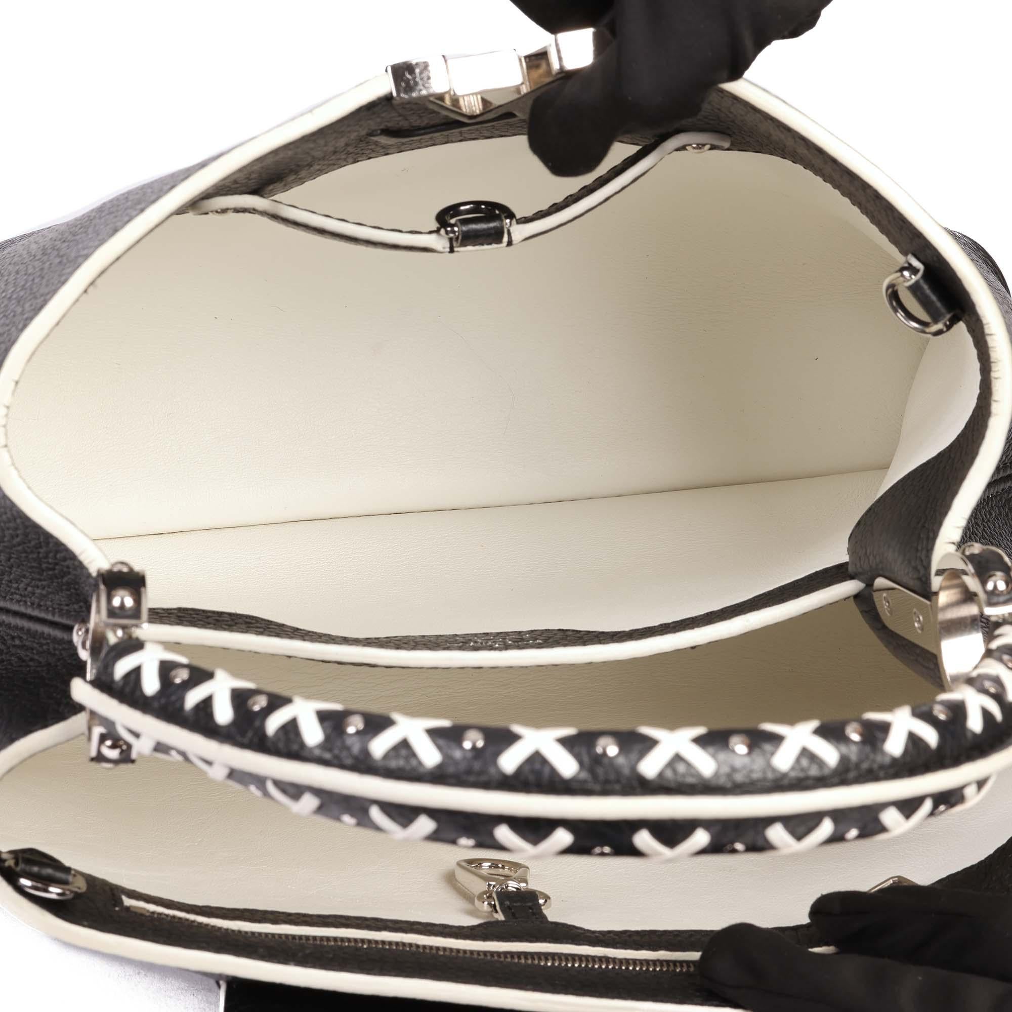LOUIS VUITTON Black Taurillion Leather & White Stitch Capucines PM 4