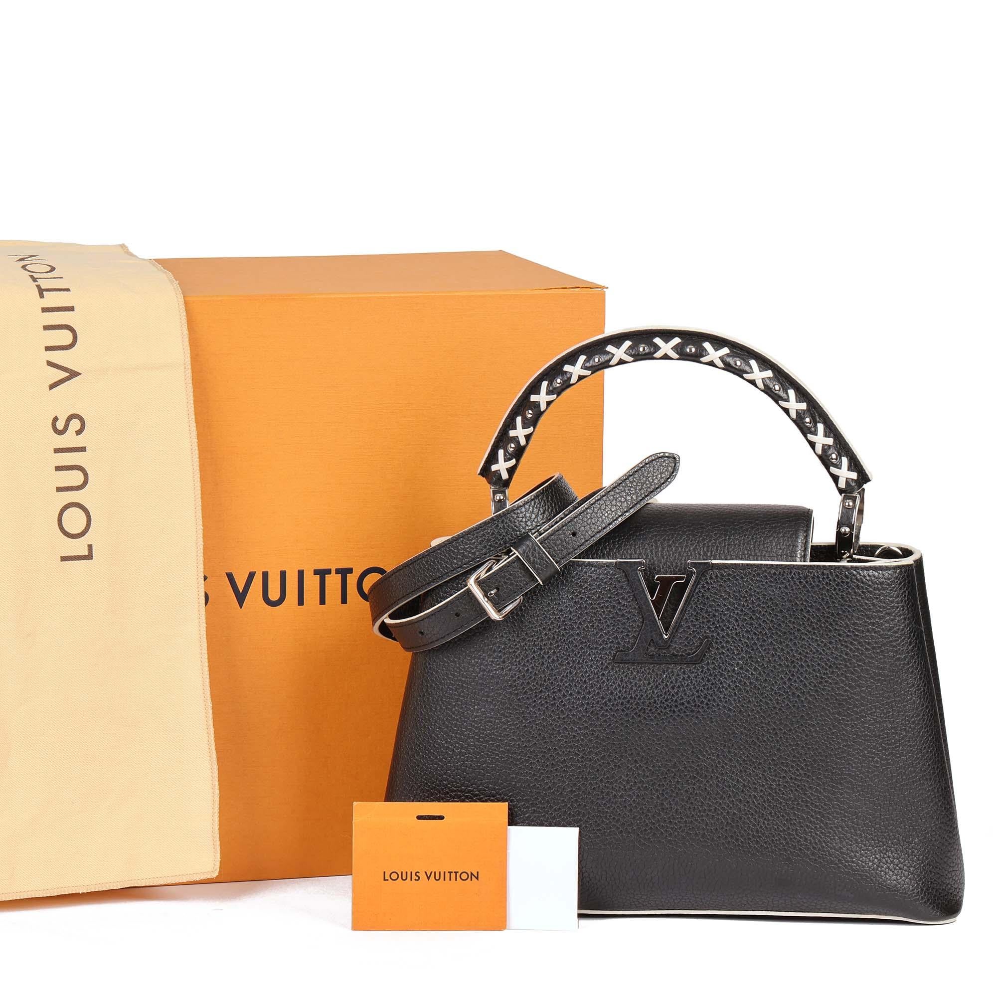LOUIS VUITTON Black Taurillion Leather & White Stitch Capucines PM 6