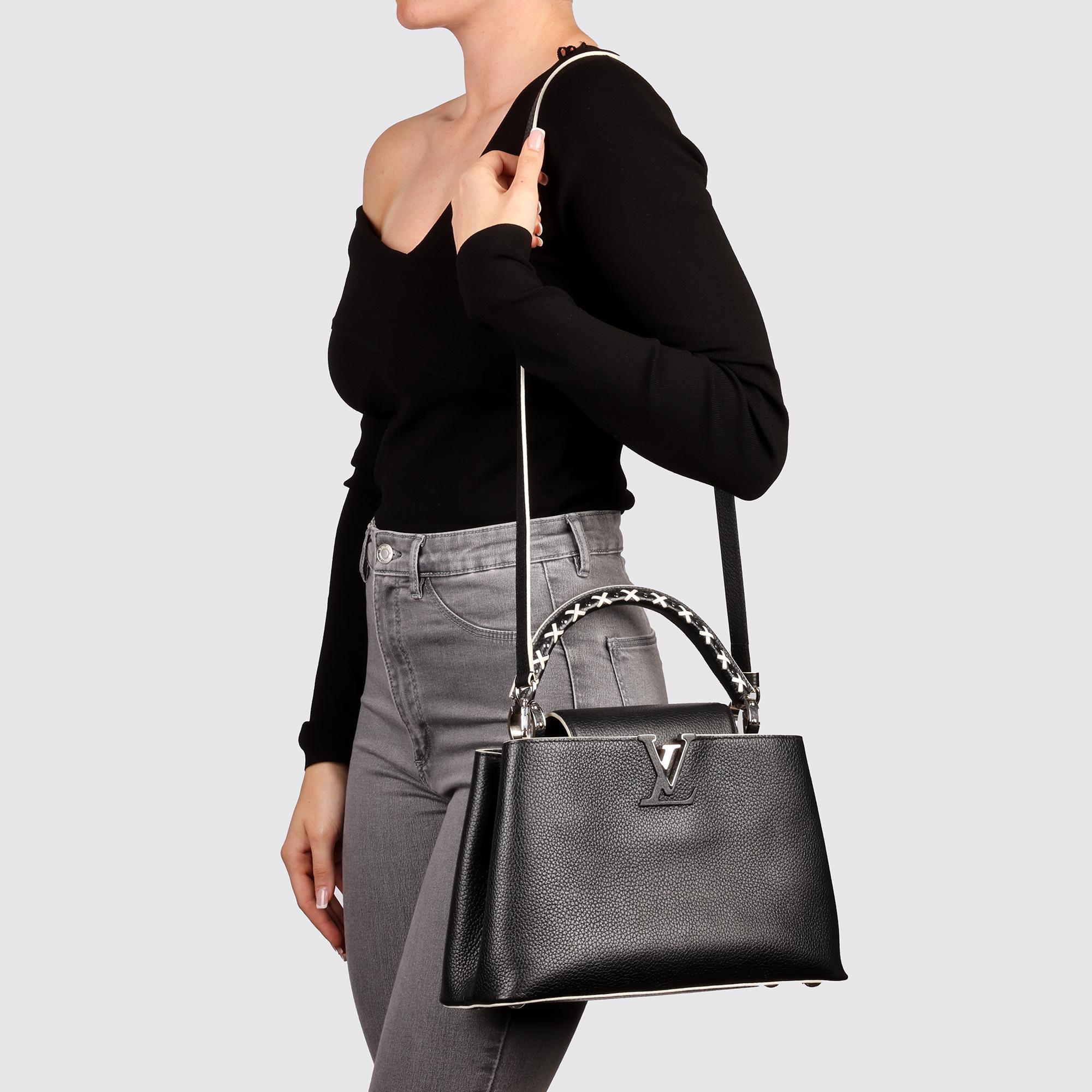 LOUIS VUITTON Black Taurillion Leather & White Stitch Capucines PM 7