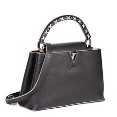 LOUIS VUITTON Black Taurillion Leather & White Stitch Capucines PM