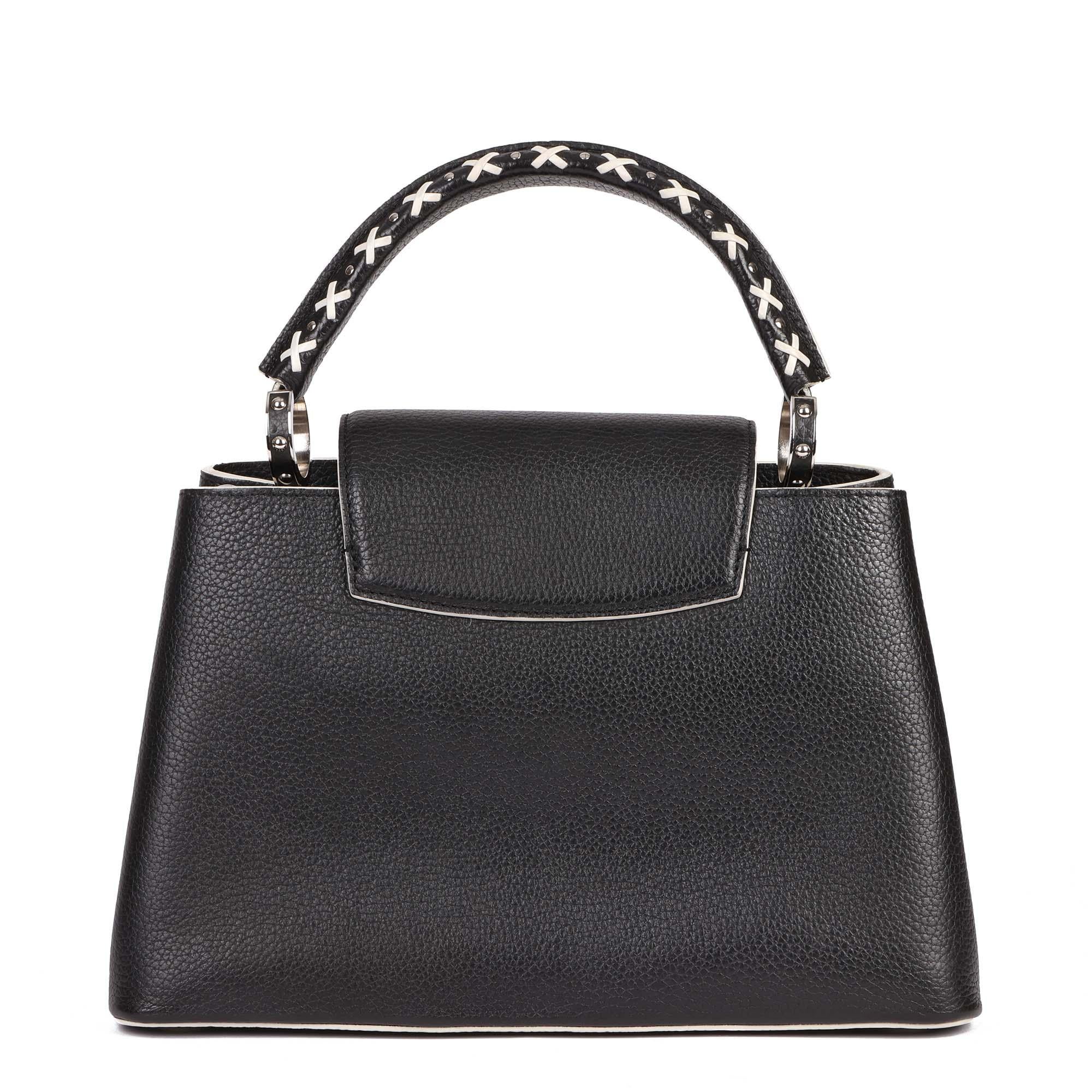 LOUIS VUITTON Black Taurillion Leather & White Stitch Capucines PM In Excellent Condition In Bishop's Stortford, Hertfordshire