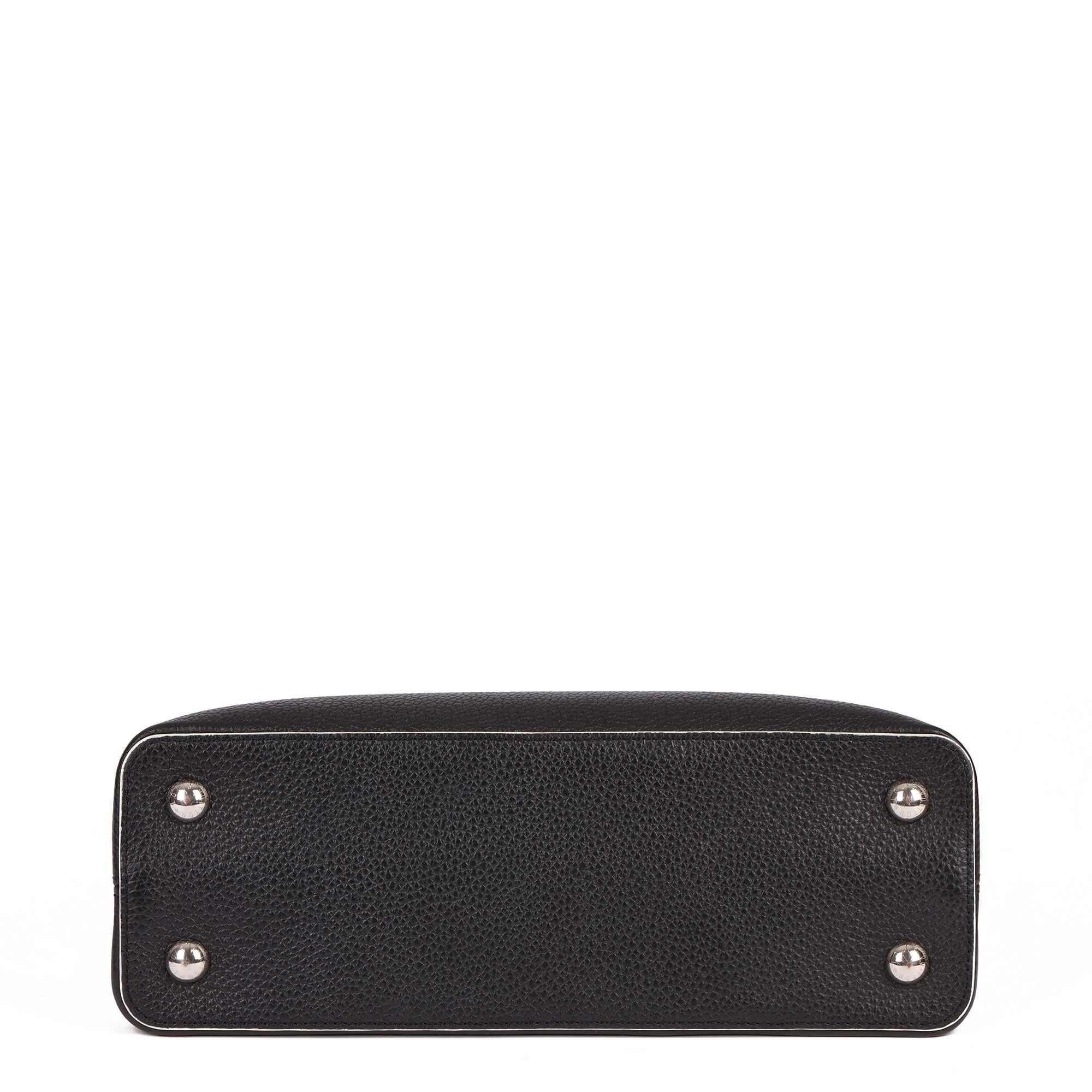 Women's LOUIS VUITTON Black Taurillion Leather & White Stitch Capucines PM
