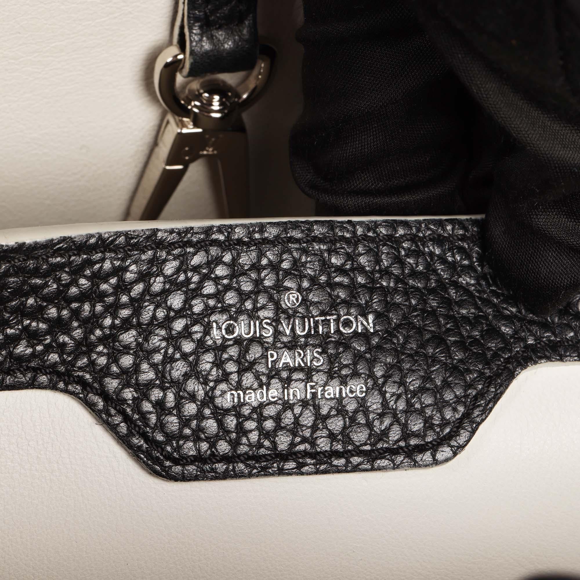 LOUIS VUITTON Black Taurillion Leather & White Stitch Capucines PM 3