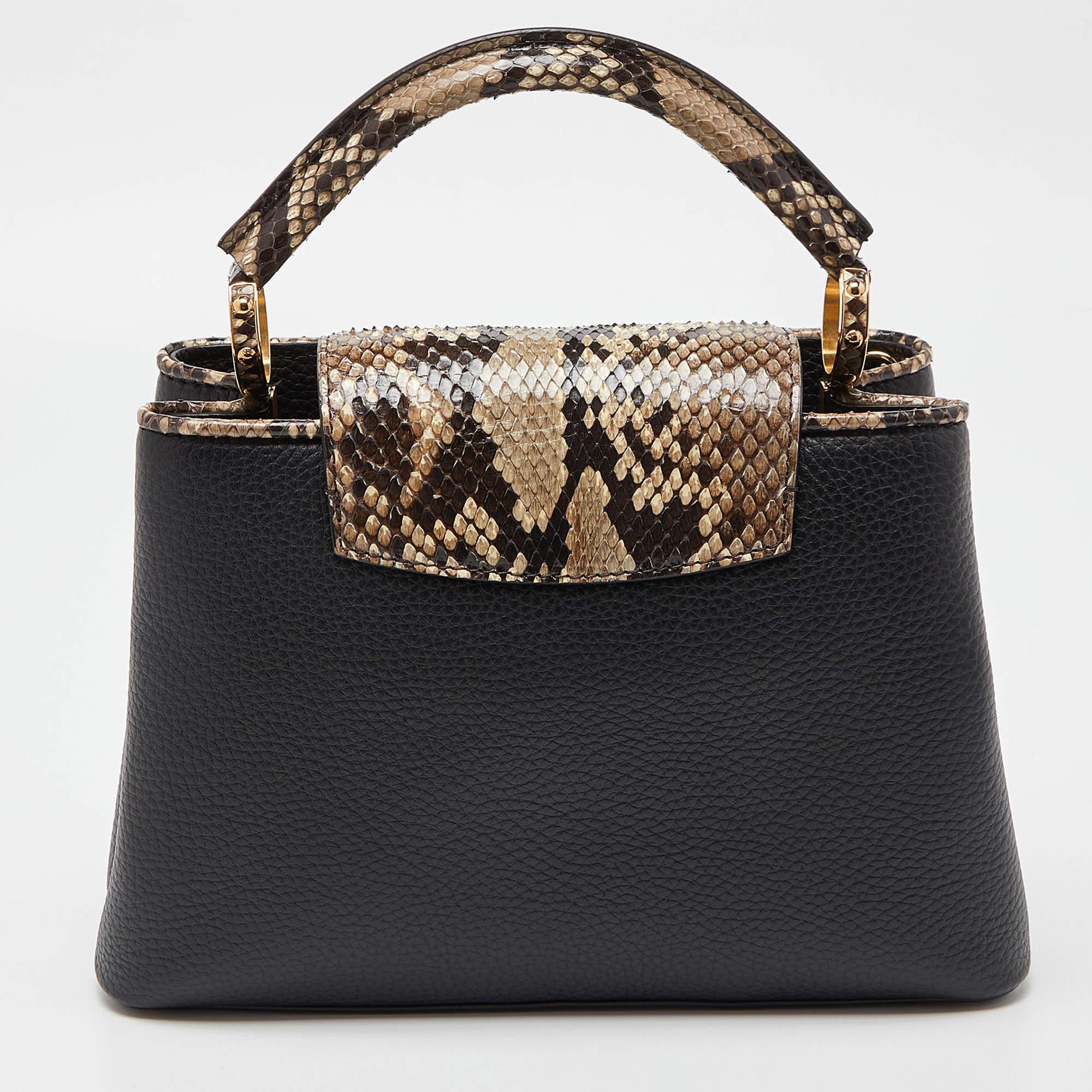 Louis Vuitton Black Taurillon Leather and Python Capucines BB Bag In New Condition For Sale In Dubai, Al Qouz 2