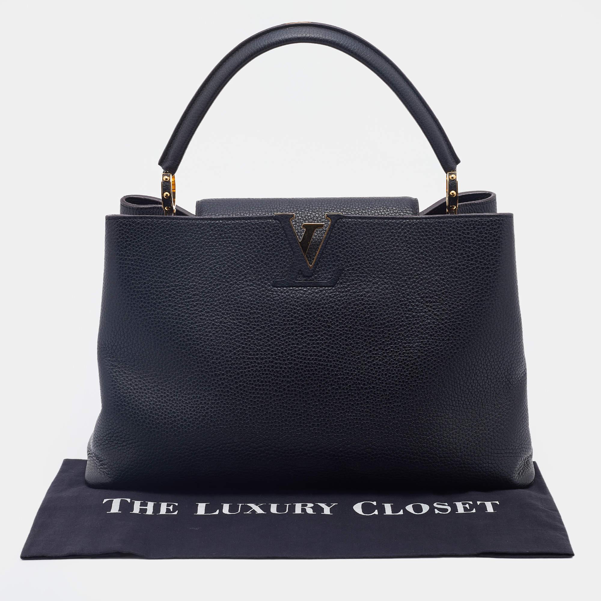 Women's Louis Vuitton Black Taurillon Leather Capucines GM Bag