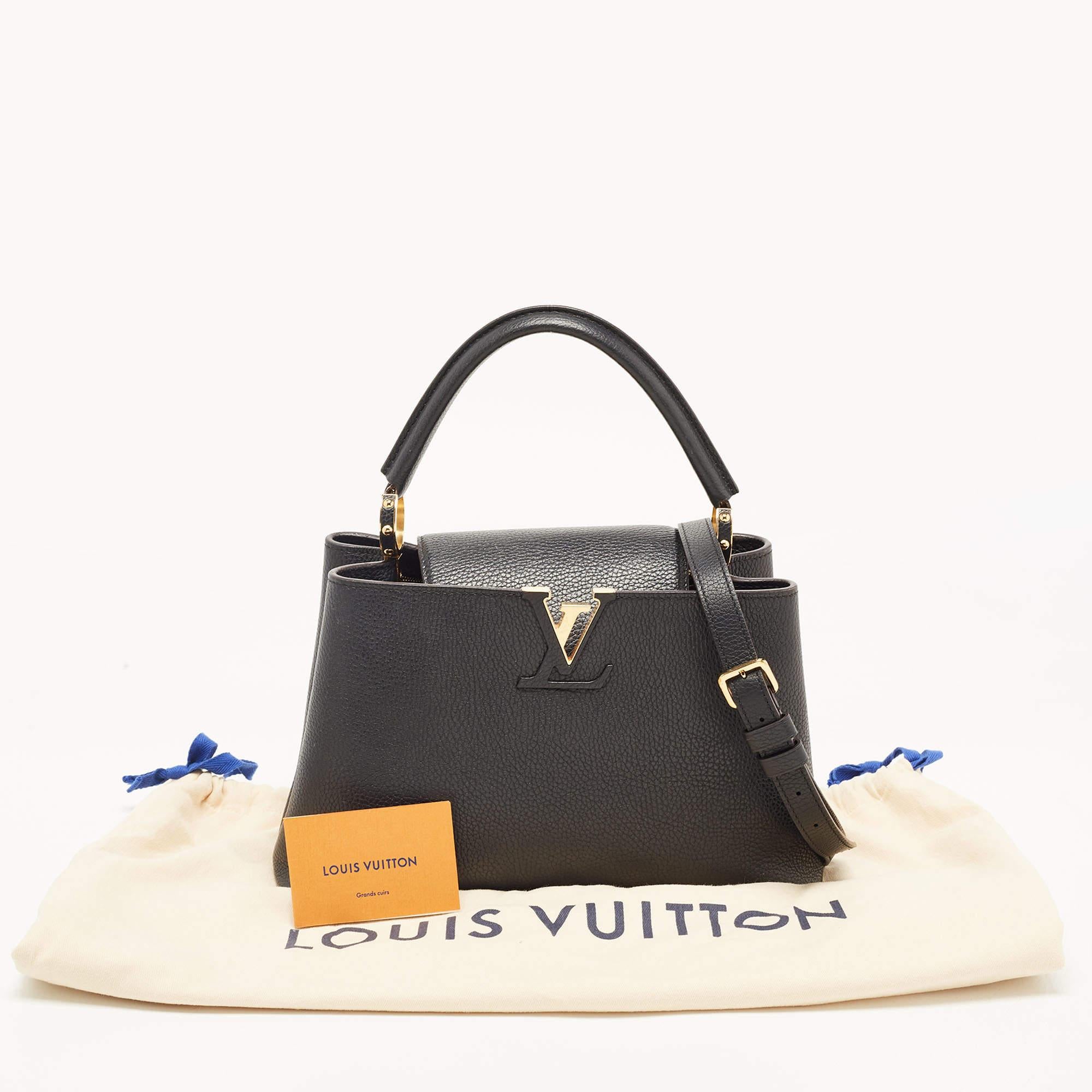 Louis Vuitton Black Taurillon Leather Capucines PM Bag For Sale 8