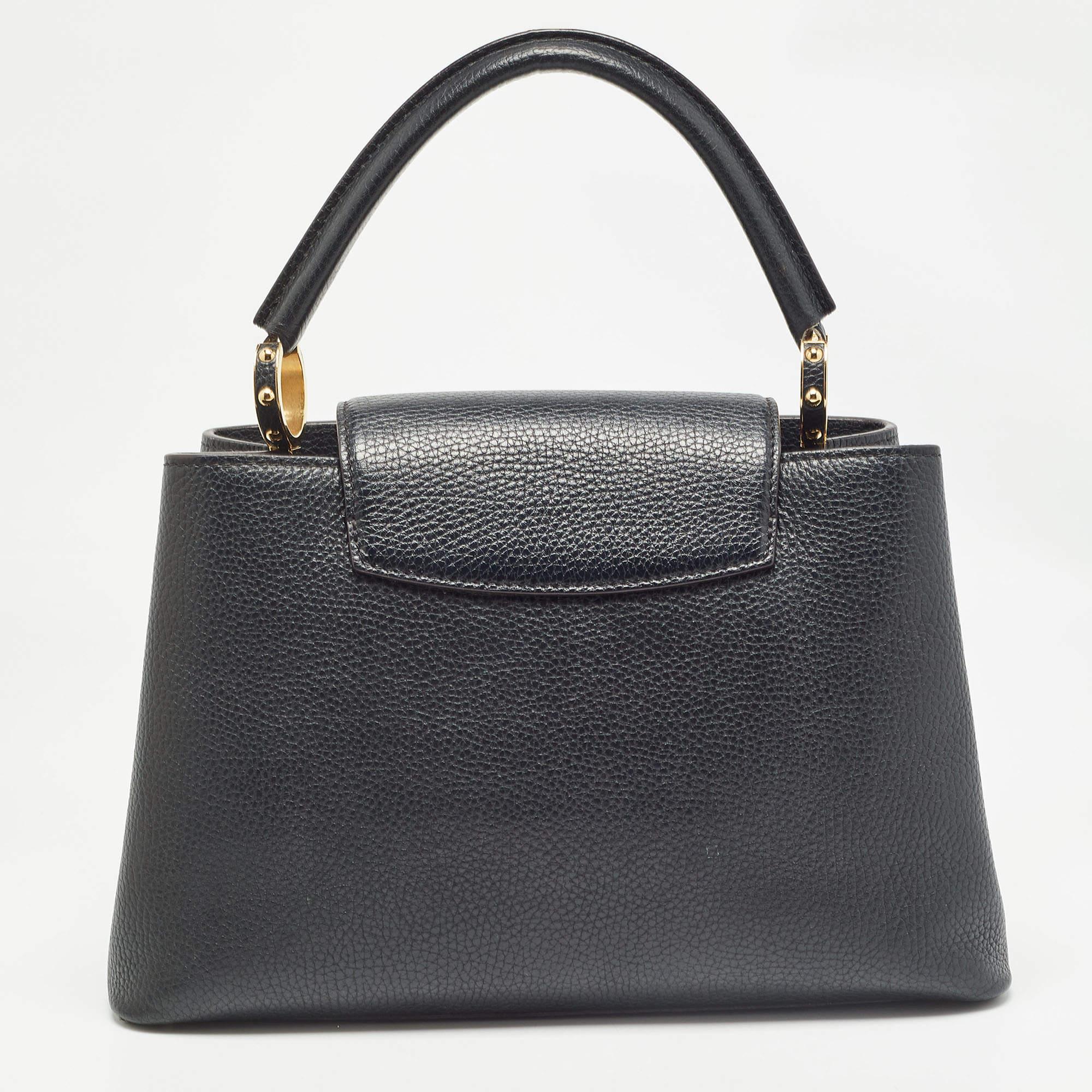 Women's Louis Vuitton Black Taurillon Leather Capucines PM Bag