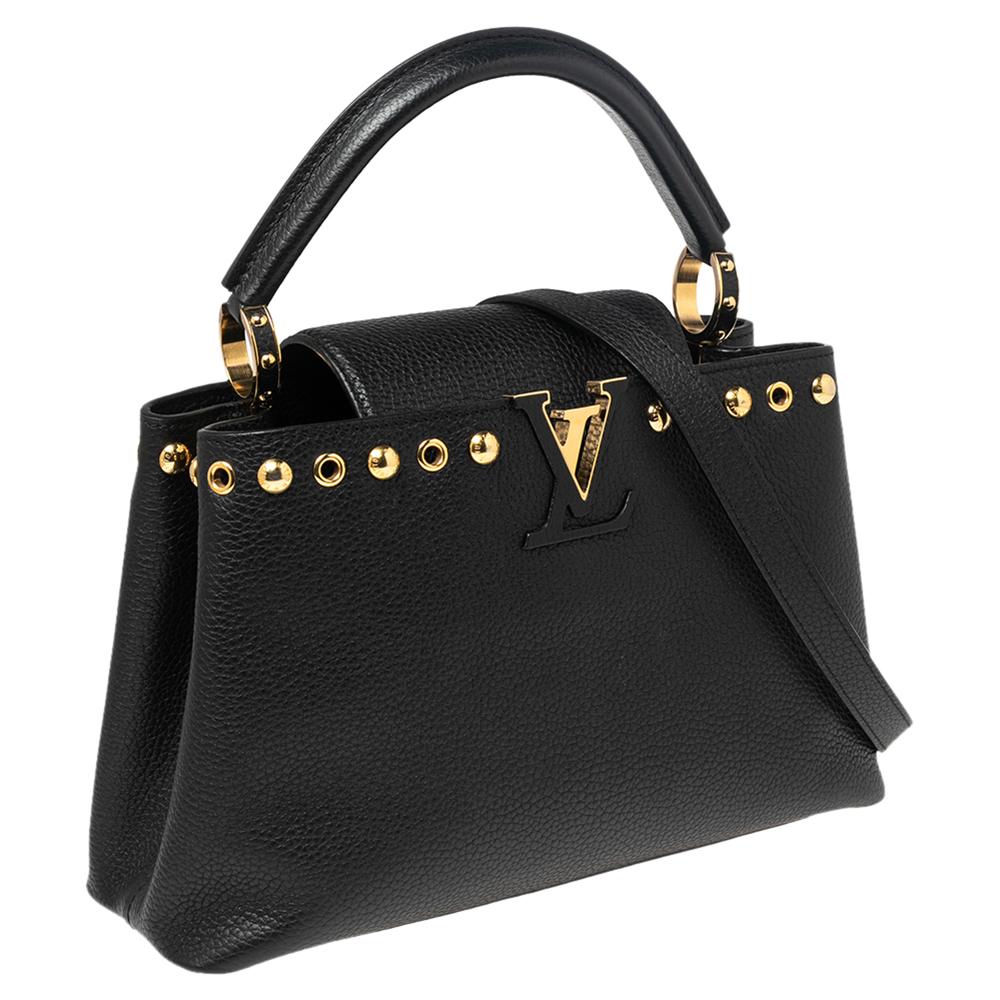 Women's Louis Vuitton Black Taurillon Leather Capucines PM Bag