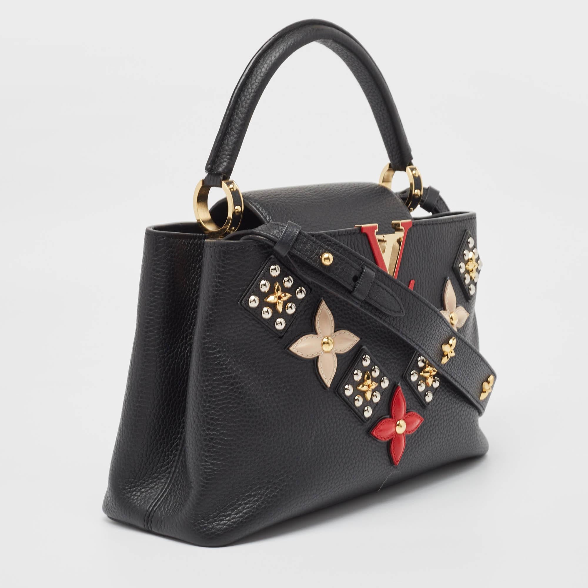 Louis Vuitton Black Taurillon Leather Limited Edition Applique Capucines PM Bag For Sale 6