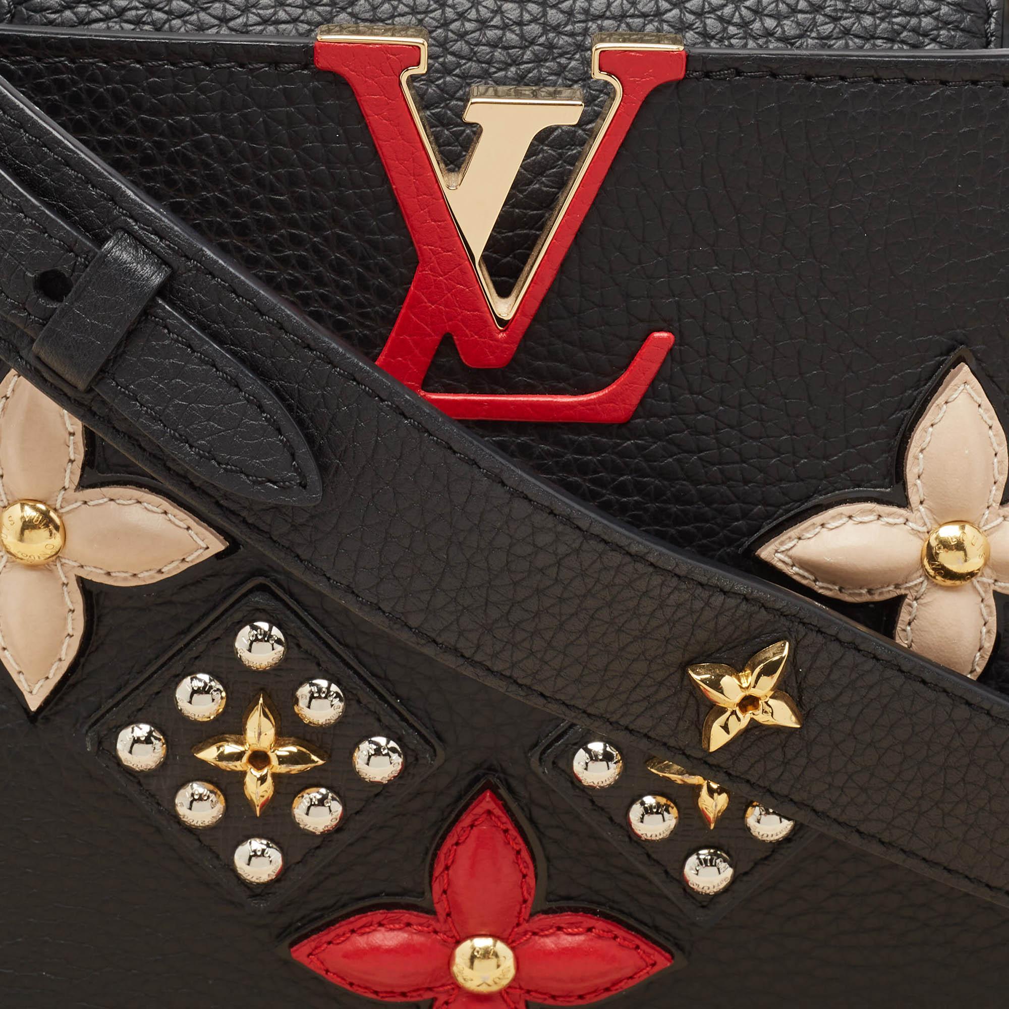 Louis Vuitton Schwarz Taurillon Leder Limited Edition Applique Capucines PM Tasche aus schwarzem Leder im Angebot 7