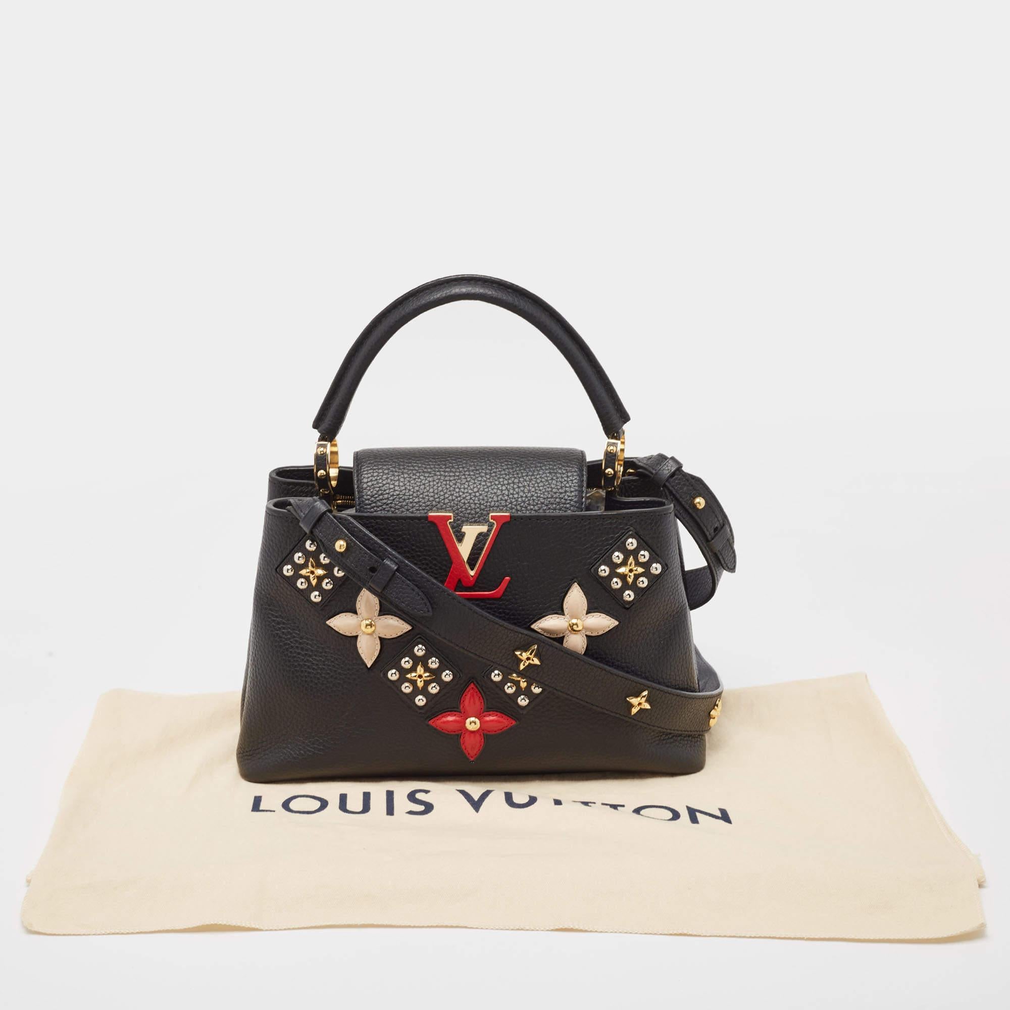 Louis Vuitton Black Taurillon Leather Limited Edition Applique Capucines PM Bag 11