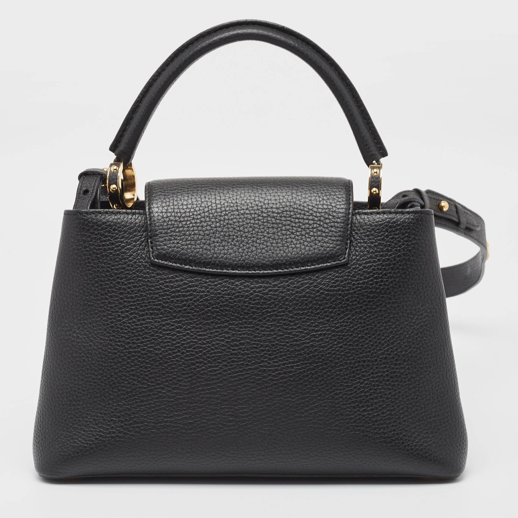 Women's Louis Vuitton Black Taurillon Leather Limited Edition Applique Capucines PM Bag